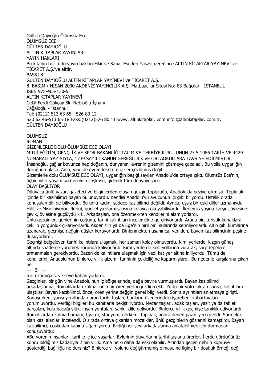 Ölümsüz Ece PDF – Gülten Dayıoğlu