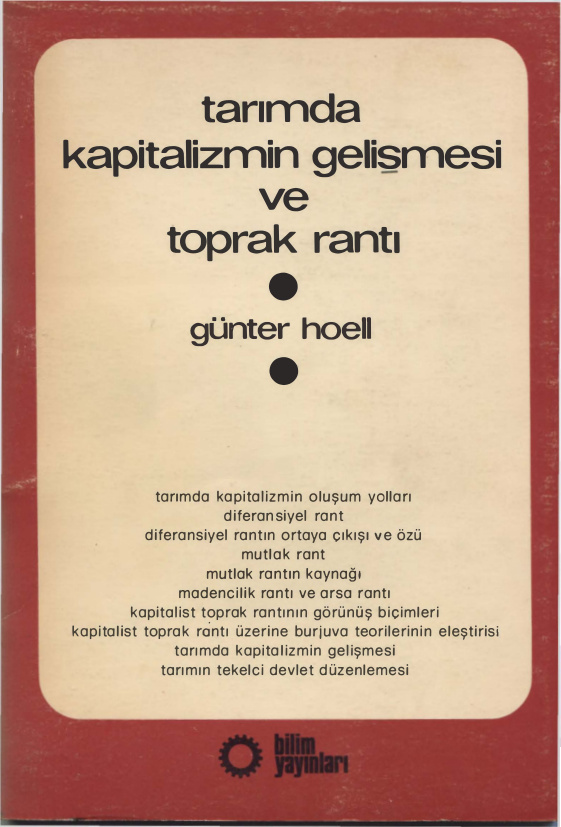 Tarımda Kapitalizmin Gelişmesi ve Toprak Rantı PDF – Günter Hoell