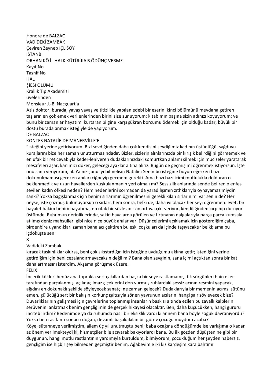 Vadideki Zambak PDF – Honoré de Balzac