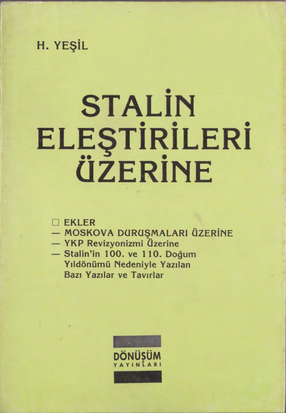 Stalin Eleştirileri Üzerine PDF – H. Yeşil