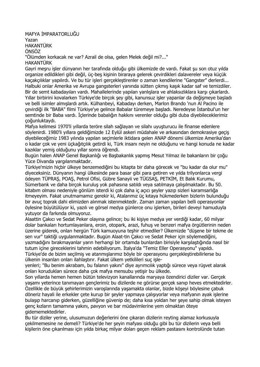 Mafya İmparatorluğu PDF – Hakan Türk