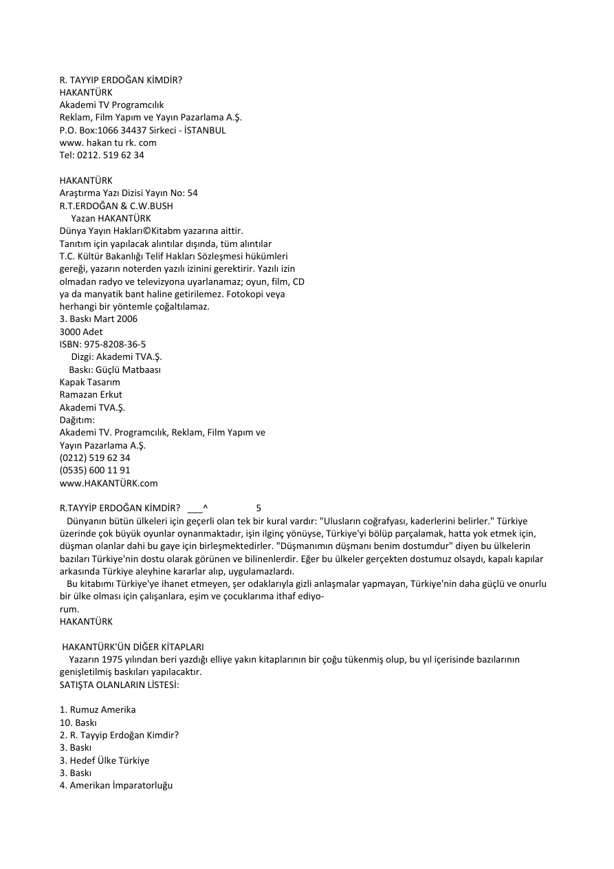 R. Tayyip Erdoğan Kimdir? PDF – Hakan Türk