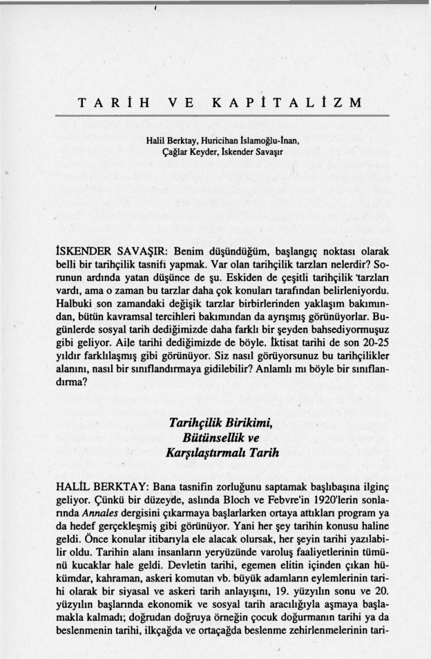 Tarih ve Kapitalizm PDF – Halil Berktay – Huricihan İslamoğlu-İnan – Çağlar Keyder – İskender Savaşır