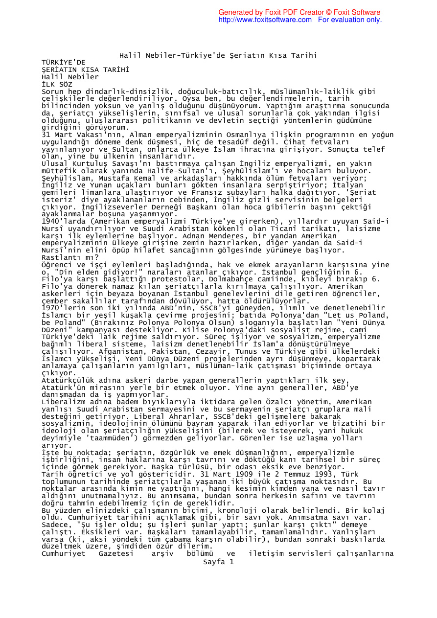 Türkiye’de Şeriatın Kısa Tarihi PDF – Halil Nebiler