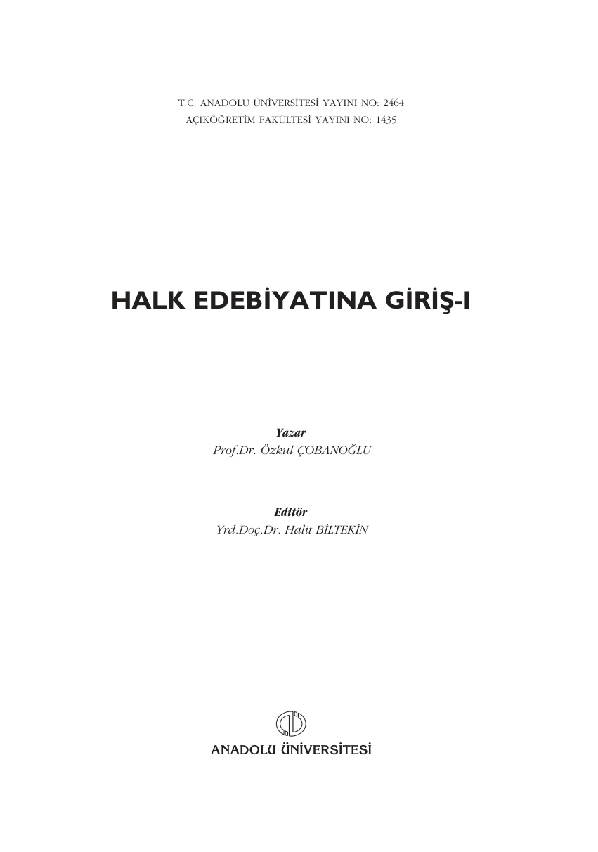 Halk Edebiyatına Giriş 1 PDF – Kolektif / Araştırma