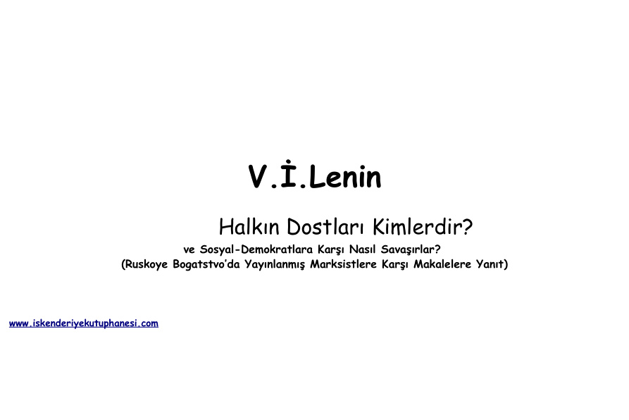 Halkın Dostları Kimlerdir? PDF – Vladimir İlyiç Lenin