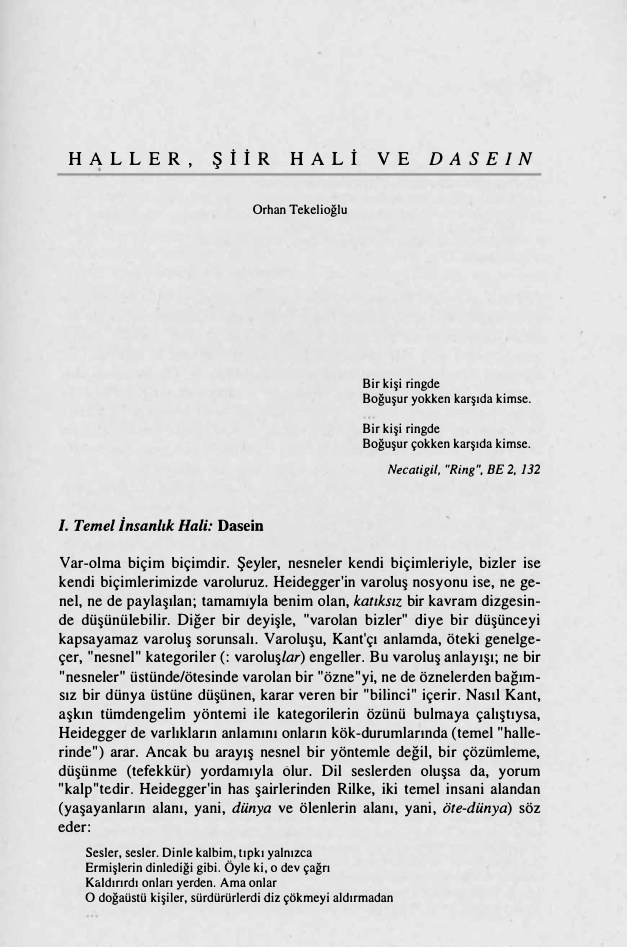 Haller, Şiir Hali ve Dasein PDF – Orhan Tekelioğlu