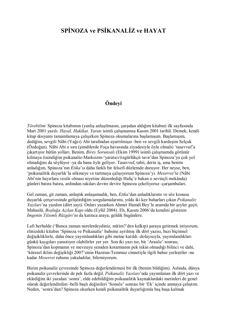 Spinoza ve Psikanaliz ve Hayat PDF – Haluk Sunat