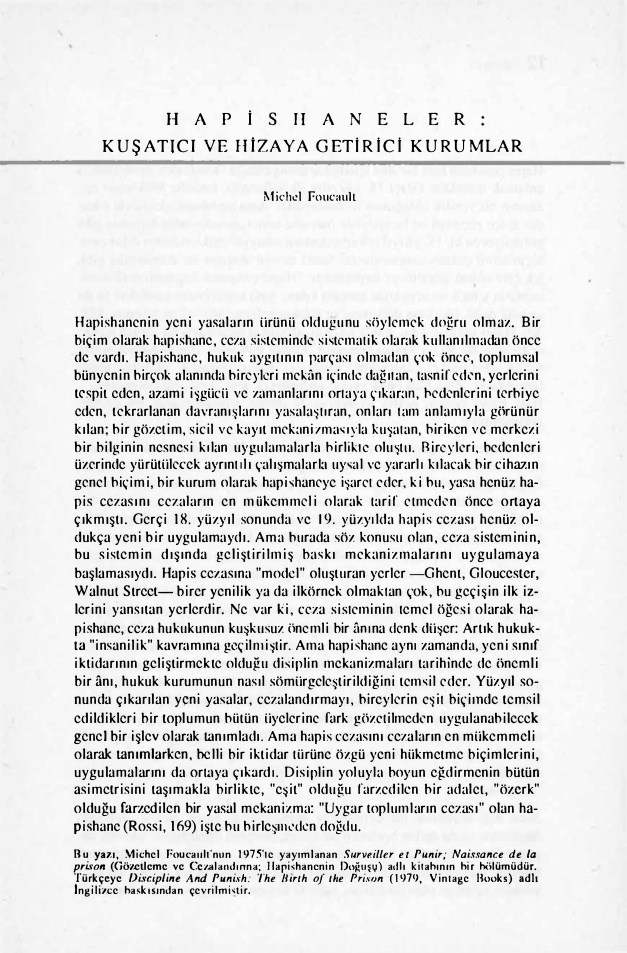 Hapishaneler: Kuşatıcı ve Hizaya Getirici Kurumlar PDF – Michel Foucault