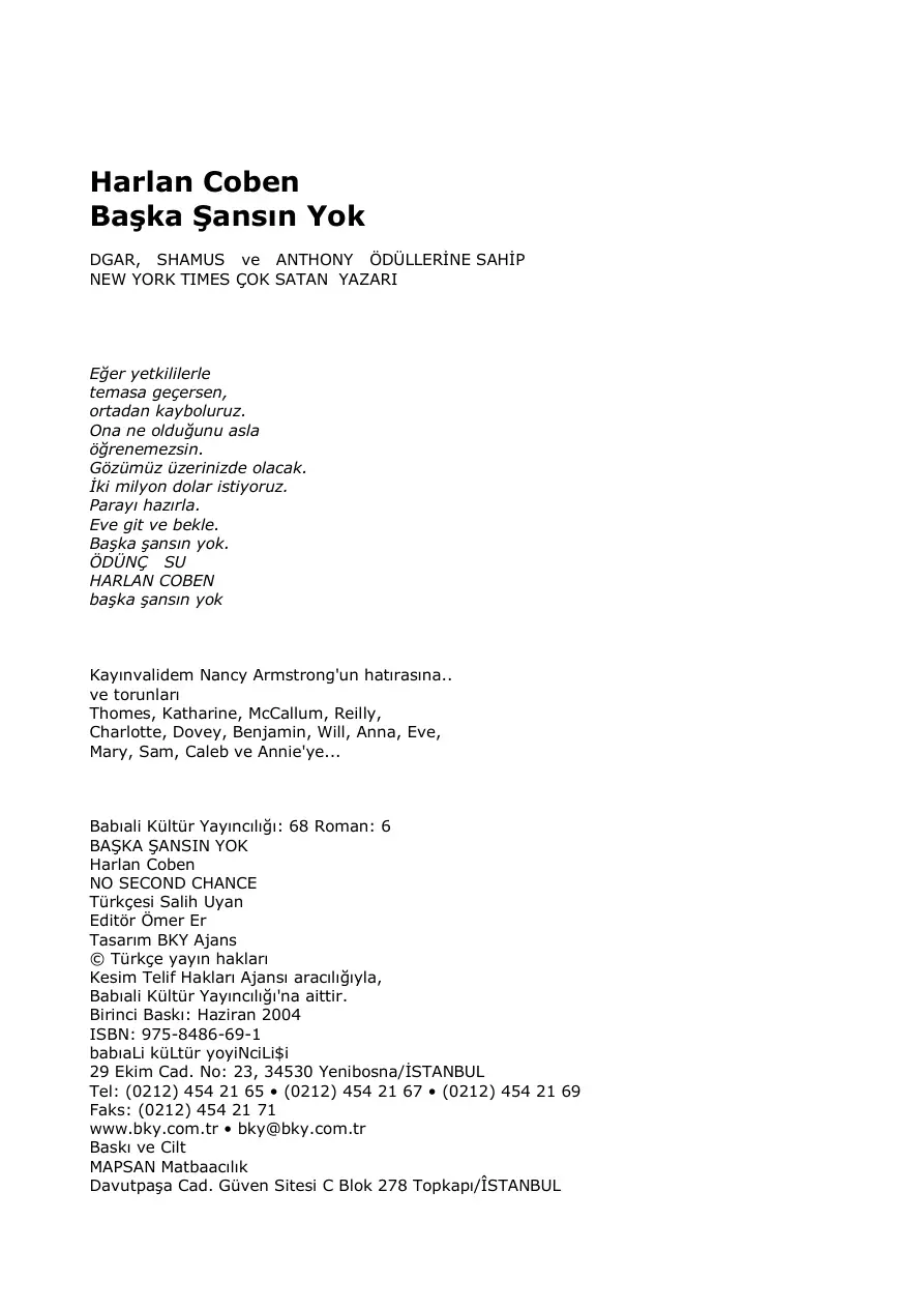 Başka Şansın Yok PDF – Harlan Coben