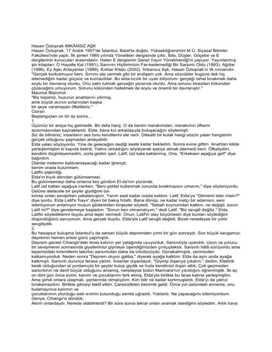 İmkansız Aşk PDF – Hasan Öztoprak