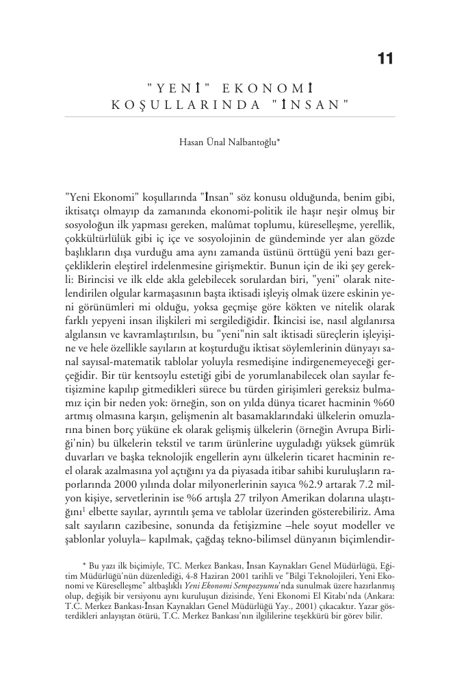 ‘Yeni’ Ekonomi Koşullarında ‘İnsan’ PDF – Hasan Ünal Nalbantoğlu