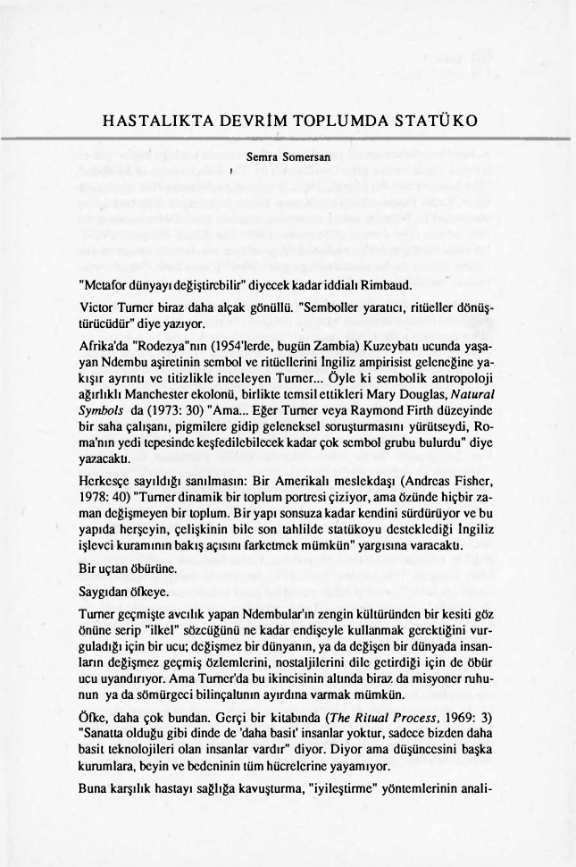 Hastalıkta Devrim Toplumda Statüko PDF – Semra Somersan