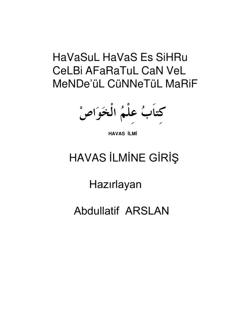 Havas İImine Giris Abdullatif ARSLAN Kitap Kapağı