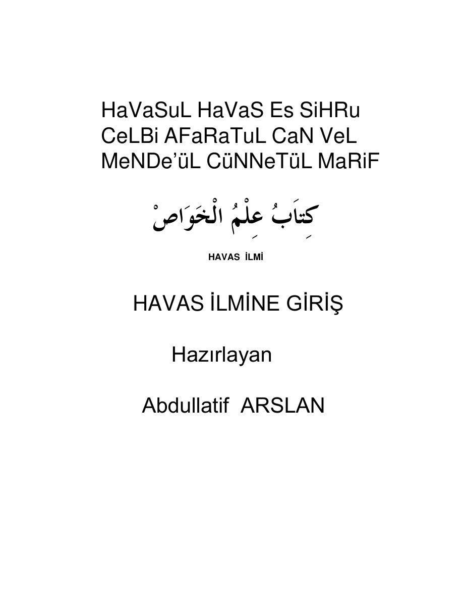 Havâs İlmine Giriş (Havâsu’l-Havâs) PDF – Abdüllatif Arslan