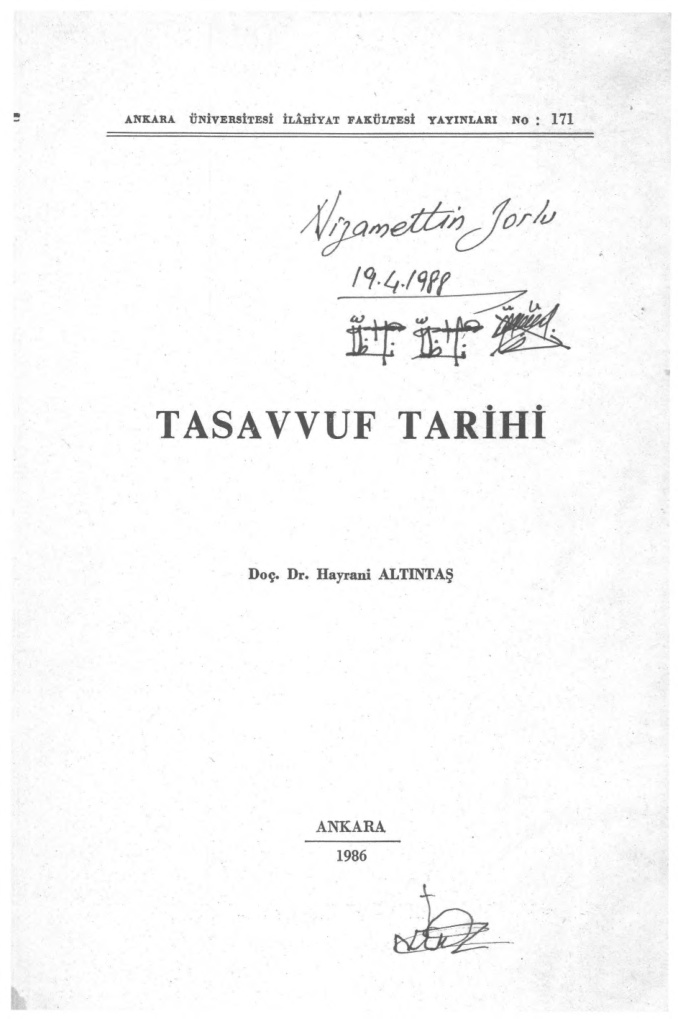 Tasavvuf Tarihi PDF – Hayrani Altıntaş