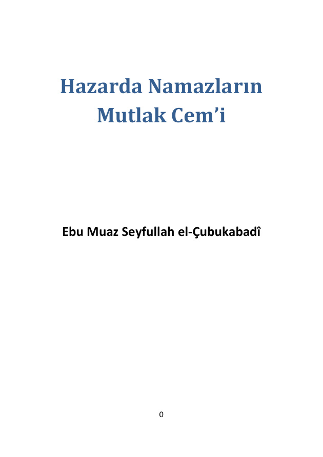 Hazarda Namazlarin Mutlak Cemi = Ebu Abdulmumin = Mıhçı Kitap Kapağı