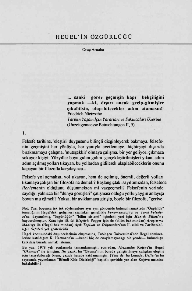 Hegel’in Özgürlüğü PDF – Oruç Aruoba