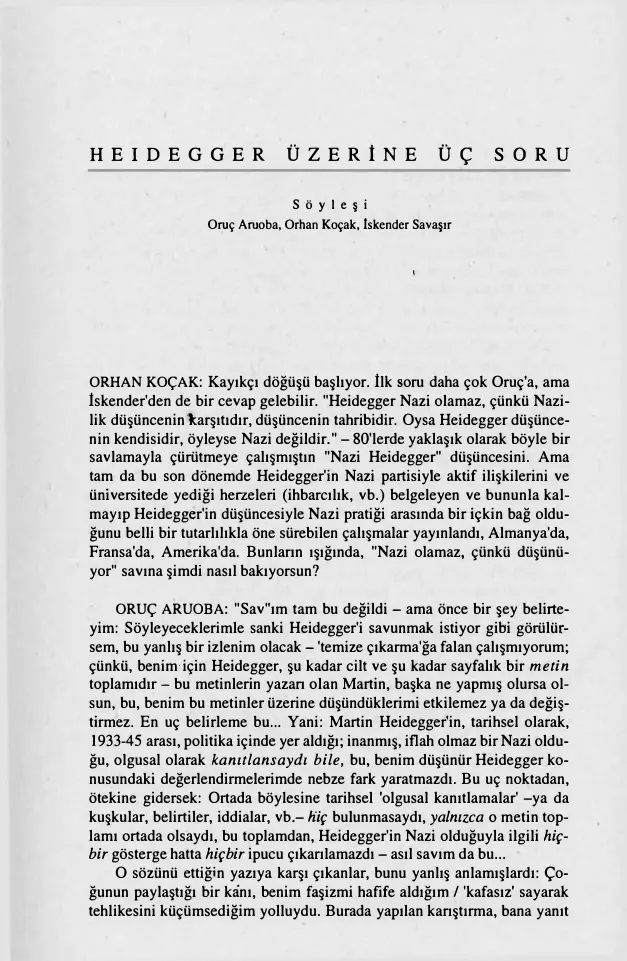 Heidegger Üzerine Üç Soru PDF – Oruç Aruoba – Orhan Koçak – İskender Savaşır