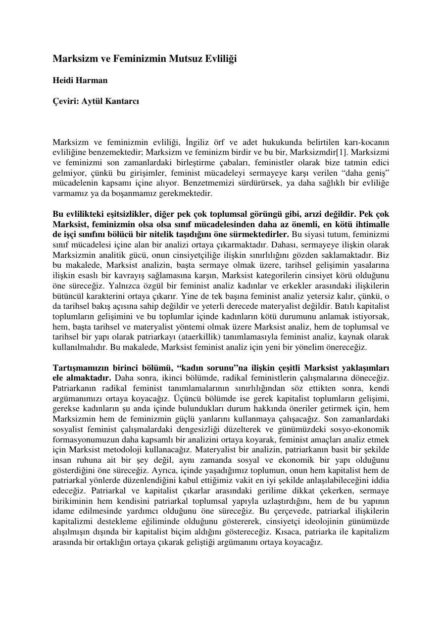 Marksizm ve Feminizmin Mutsuz Evliliği PDF – Heidi Hartmann
