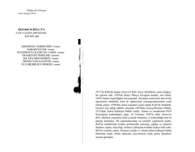 Heinrich Böll Ve O Hicbir Sey Demedi Kitap Kapağı