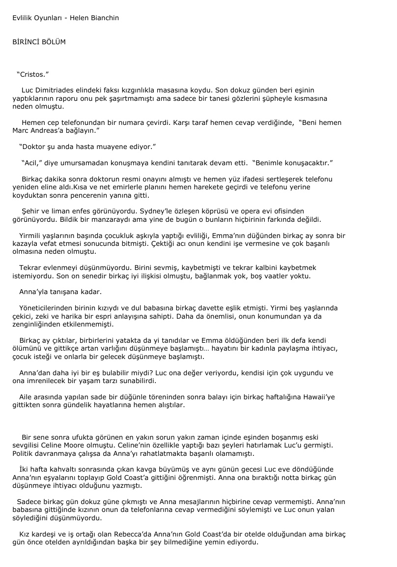Evlilik Oyunları PDF – Helen Bianchin