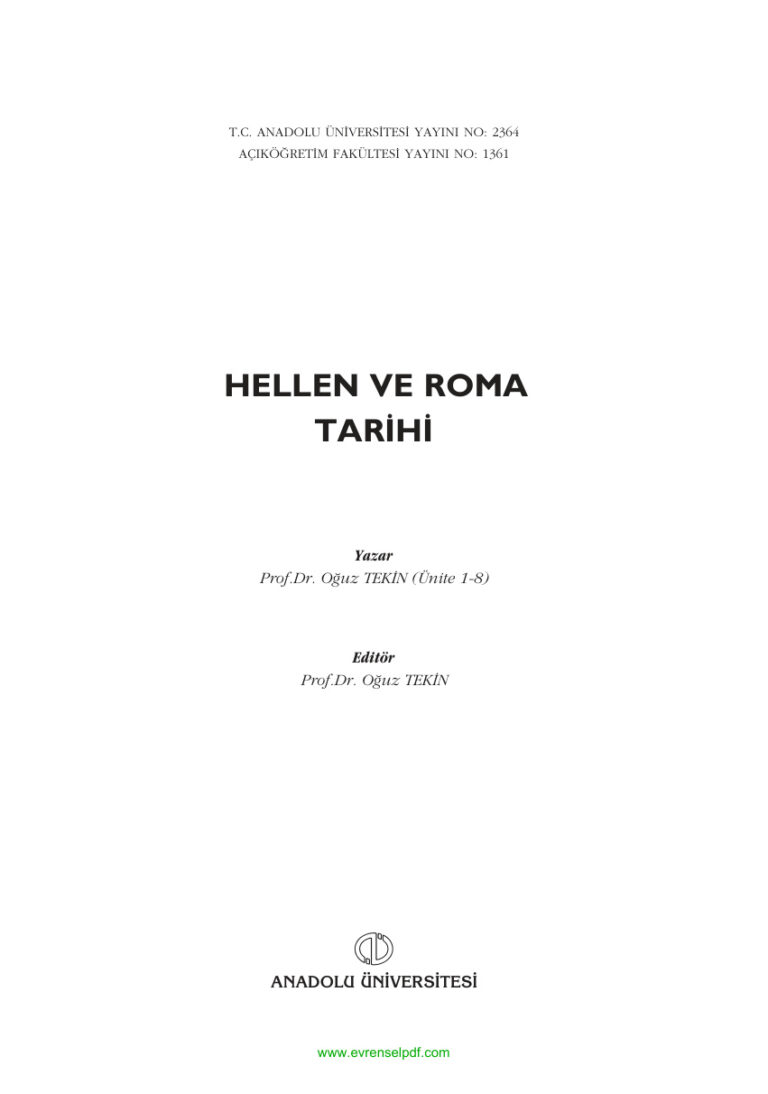 Helen ve Roma Tarihi AÖF Kitap Kapağı