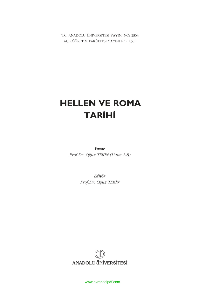 Helen ve Roma Tarihi PDF – Kolektif / AÖF