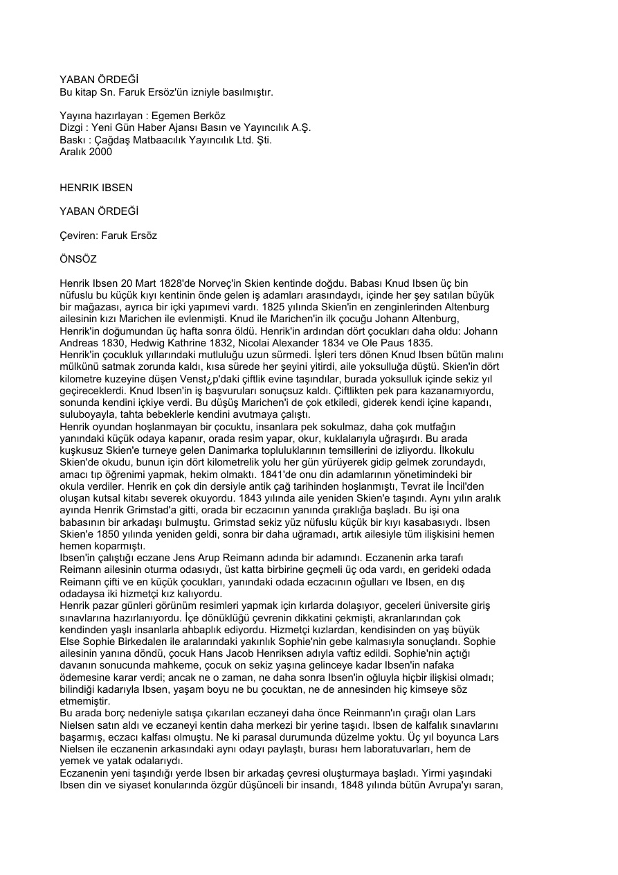 Yaban Ördeği PDF – Henrik Ibsen