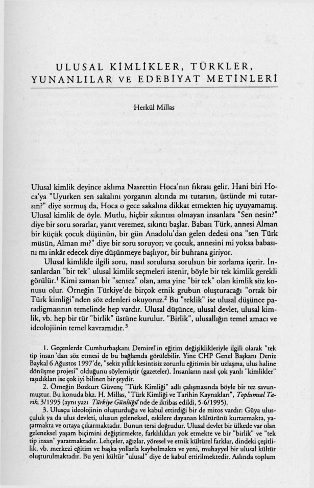 Ulusal Kimlikler, Türkler, Yunanlılar ve Edebiyat Metinleri PDF – Herkül Millas