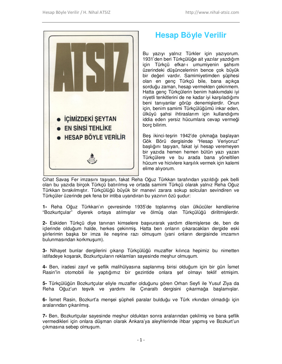 Hesap Böyle Verilir PDF – H. Nihal Atsız