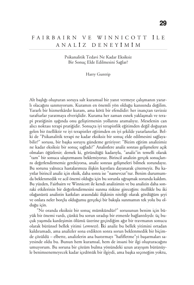 Fairbairn ve Winnicott ile Analiz Deneyimim PDF – Harry Guntrip