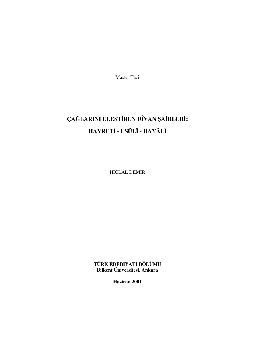 Çağlarını Eleştiren Divan Şairleri: Hayreti, Usuli, Hayali PDF – Hiclal Demir
