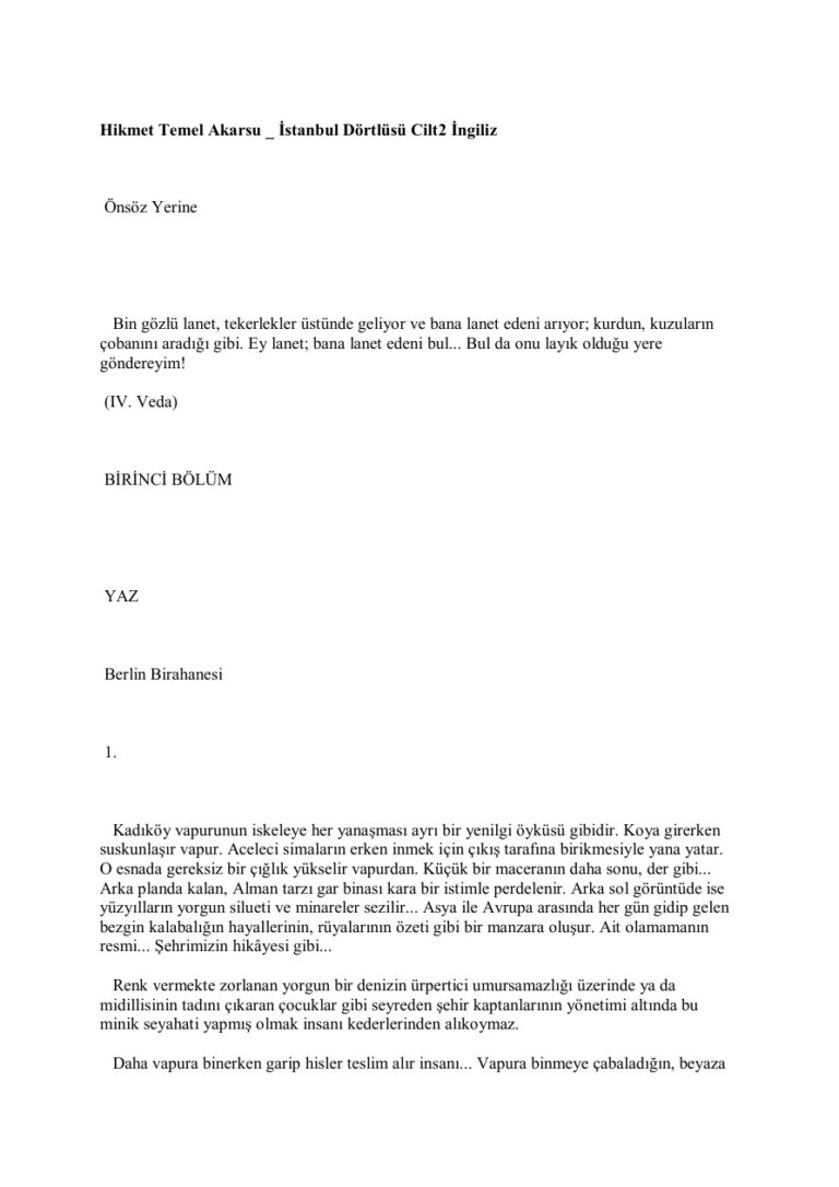 Hikmet Temel Akarsu İstanbul Dörtlüsü 2 İngiliz Kitap Kapağı