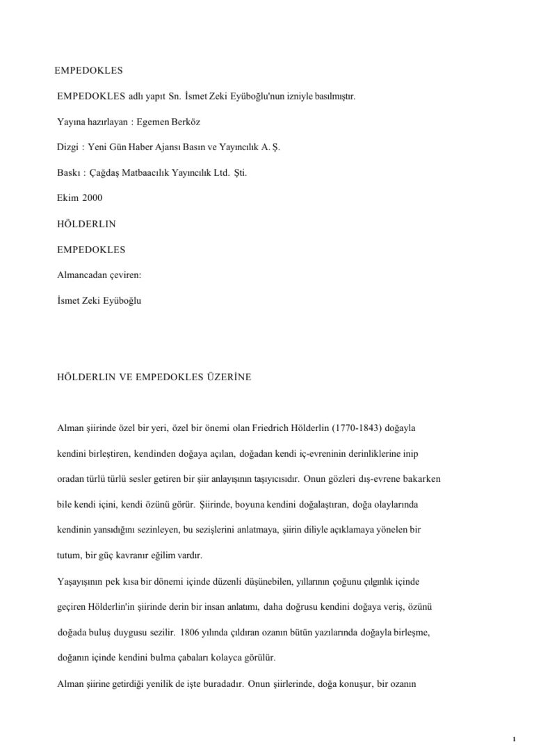 Hölderlin Empedokles Üzerine Kitap Kapağı