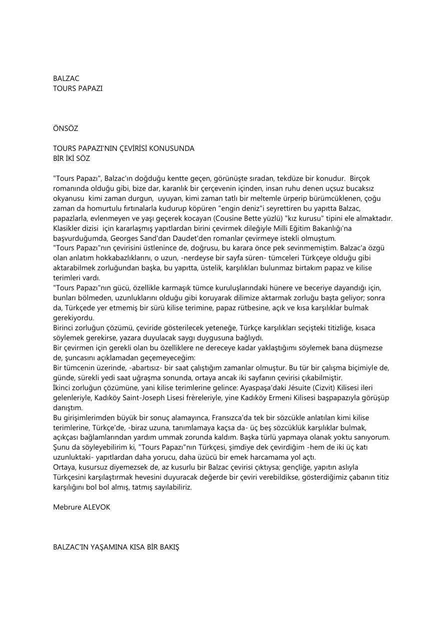 Tours Papazı PDF – Honoré de Balzac