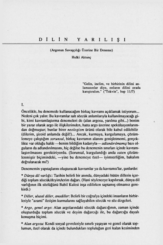 Dilin Yarılışı: Argonun Savaşçılığı Üzerine Bir Deneme PDF – Hulki Aktunç