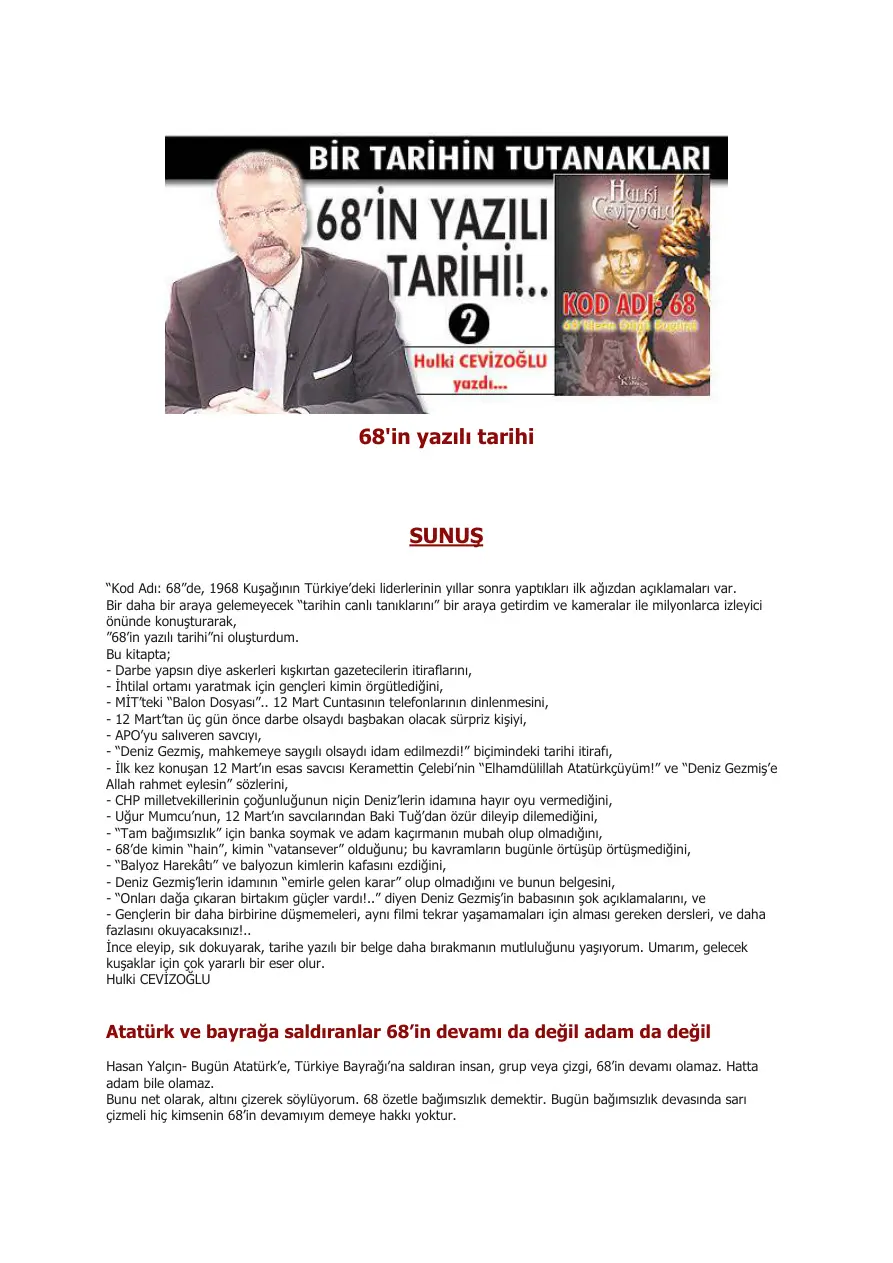 68’in Yazılı Tarihi PDF – Hulki Cevizoğlu