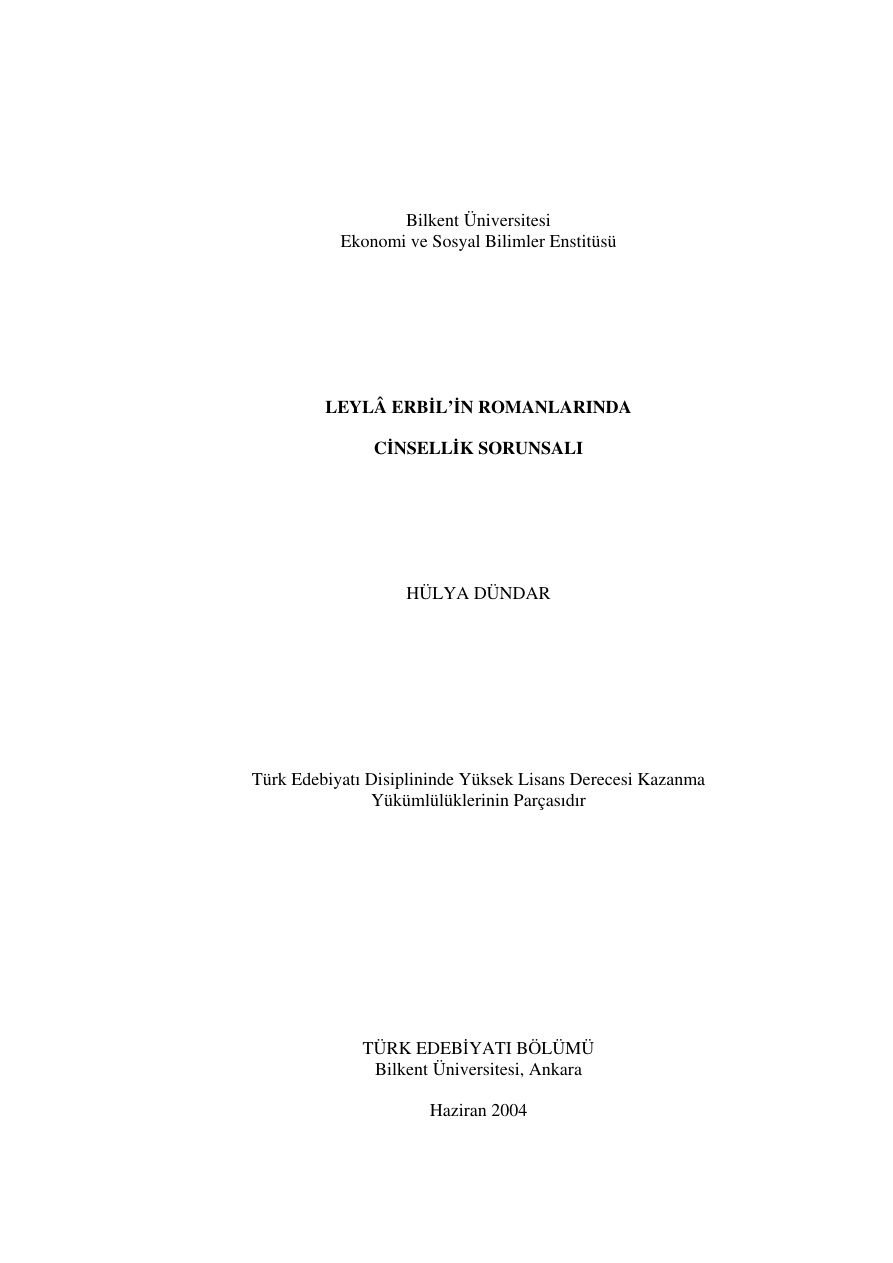 Leyla Erbil’in Romanlarında Cinsellik Sorunsalı PDF – Hülya Dündar