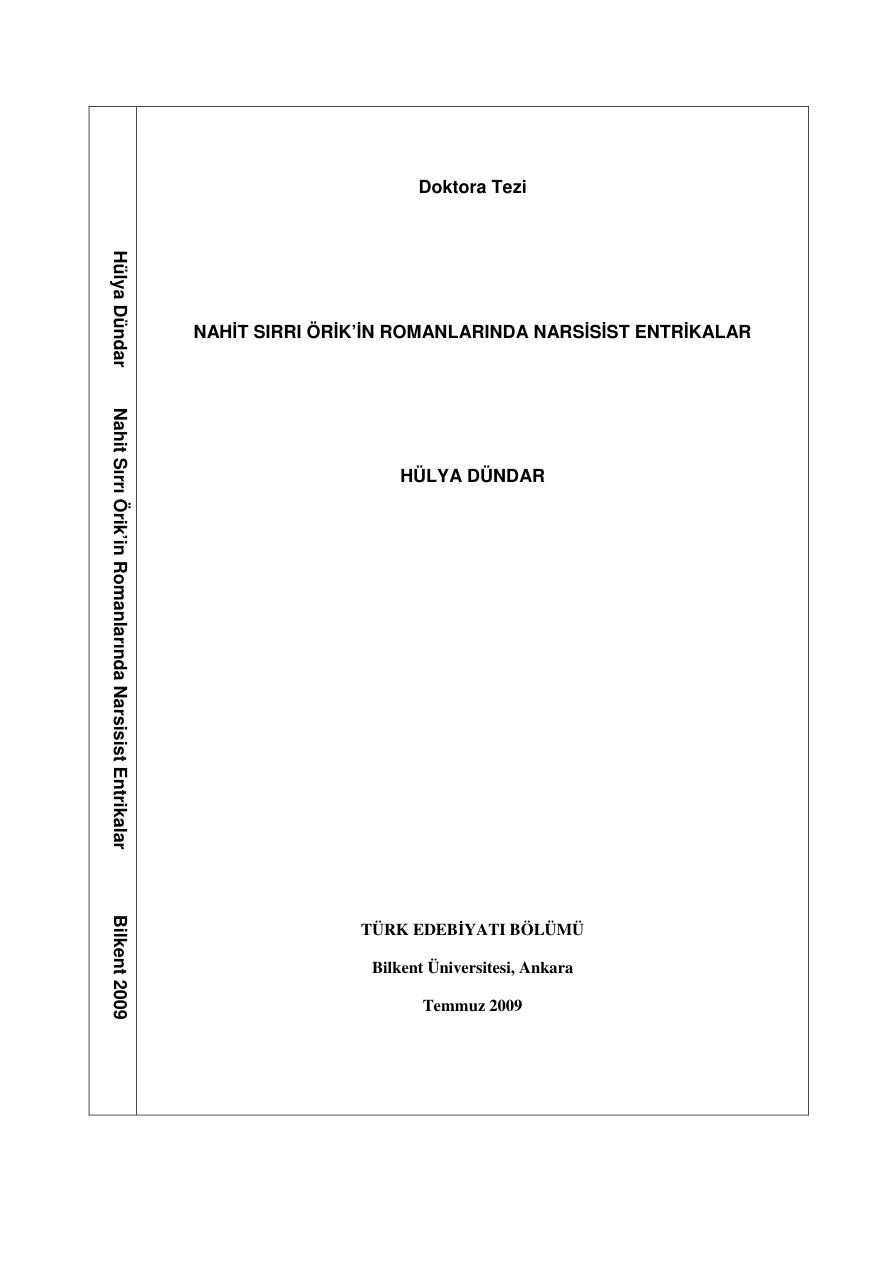 Nahit Sırrı Örik’in Romanlarında Narsisist Entrikalar PDF – Hülya Dündar