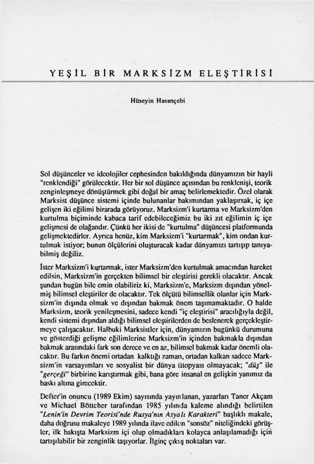 Yeşil Bir Marksizm Eleştirisi PDF – Hüseyin Hasançebi