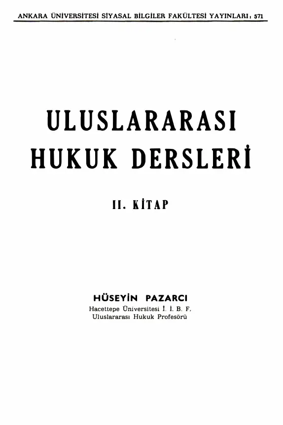 Uluslararası Hukuk Dersleri II. Kitap PDF – Hüseyin Pazarcı