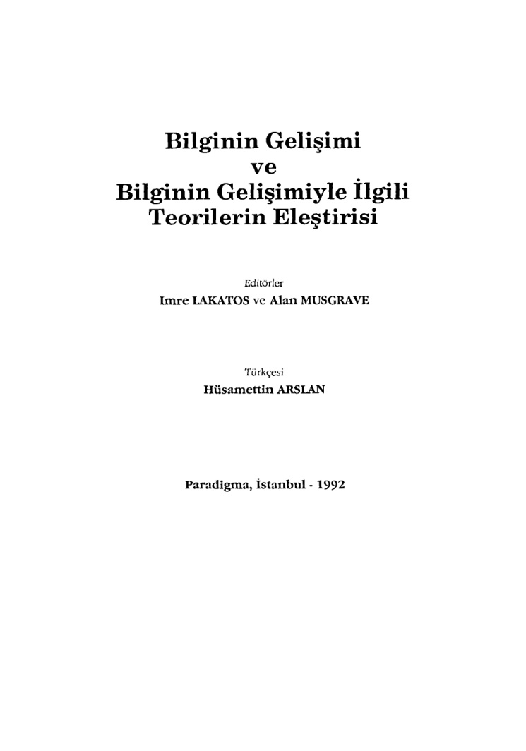 Bilginin Gelişimi PDF – I. Lakatos & A. Musgrave