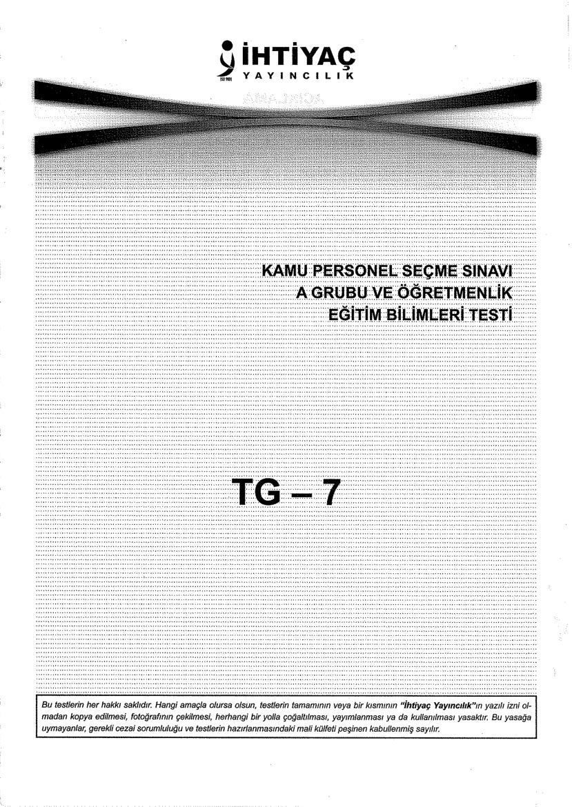 İhtiyaç 7 Eğitim Bilimleri KPSS PDF – İhtiyaç Akademi Komisyon