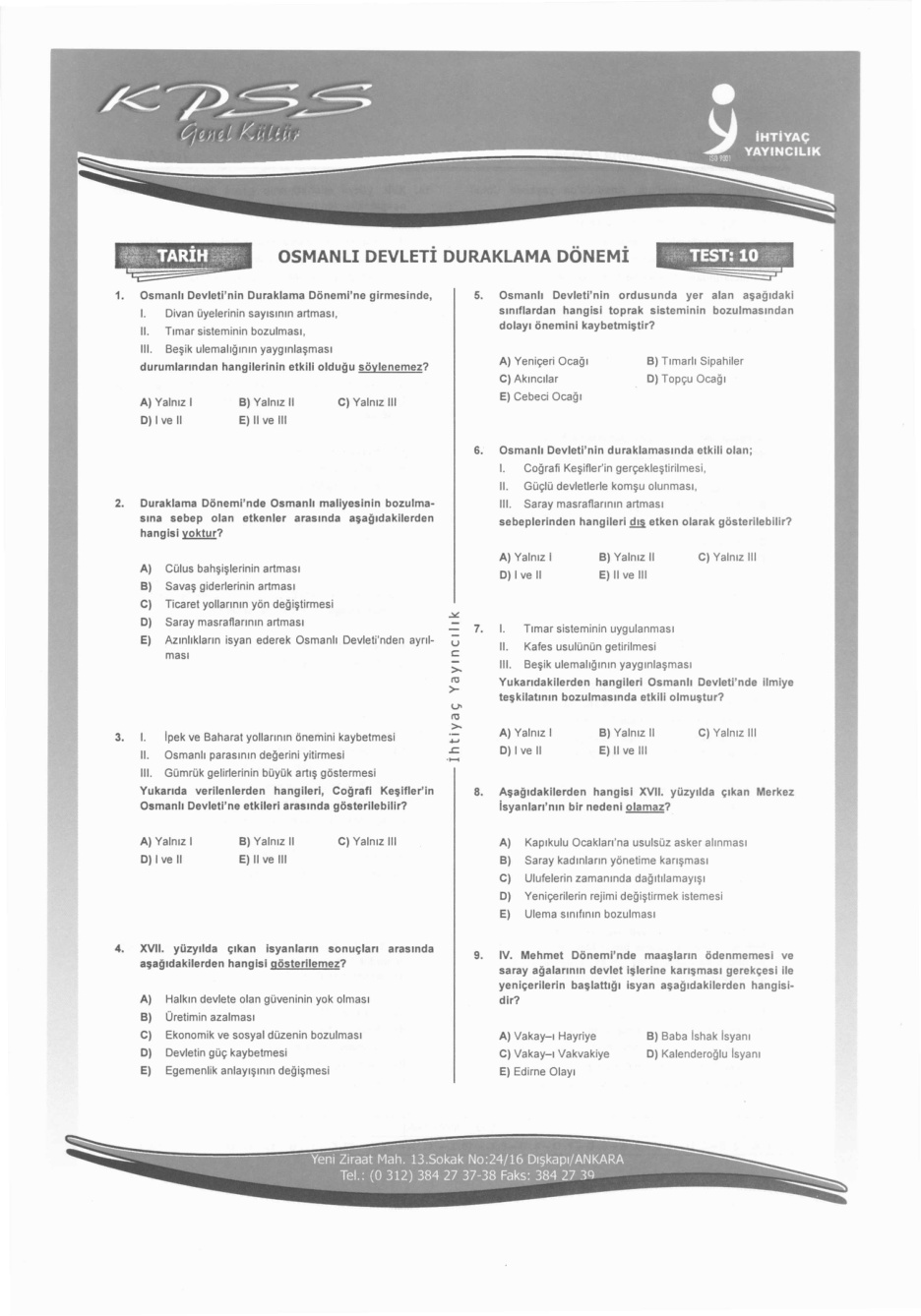 İhtiyaç Tarih Test 10 PDF – İhtiyaç Akademi Komisyon