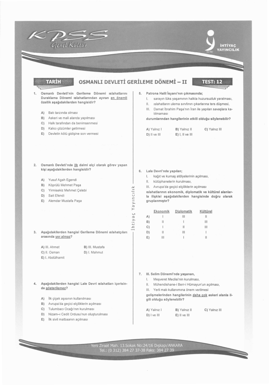 İhtiyaç Tarih Test 12 PDF – İhtiyaç Akademi Komisyon