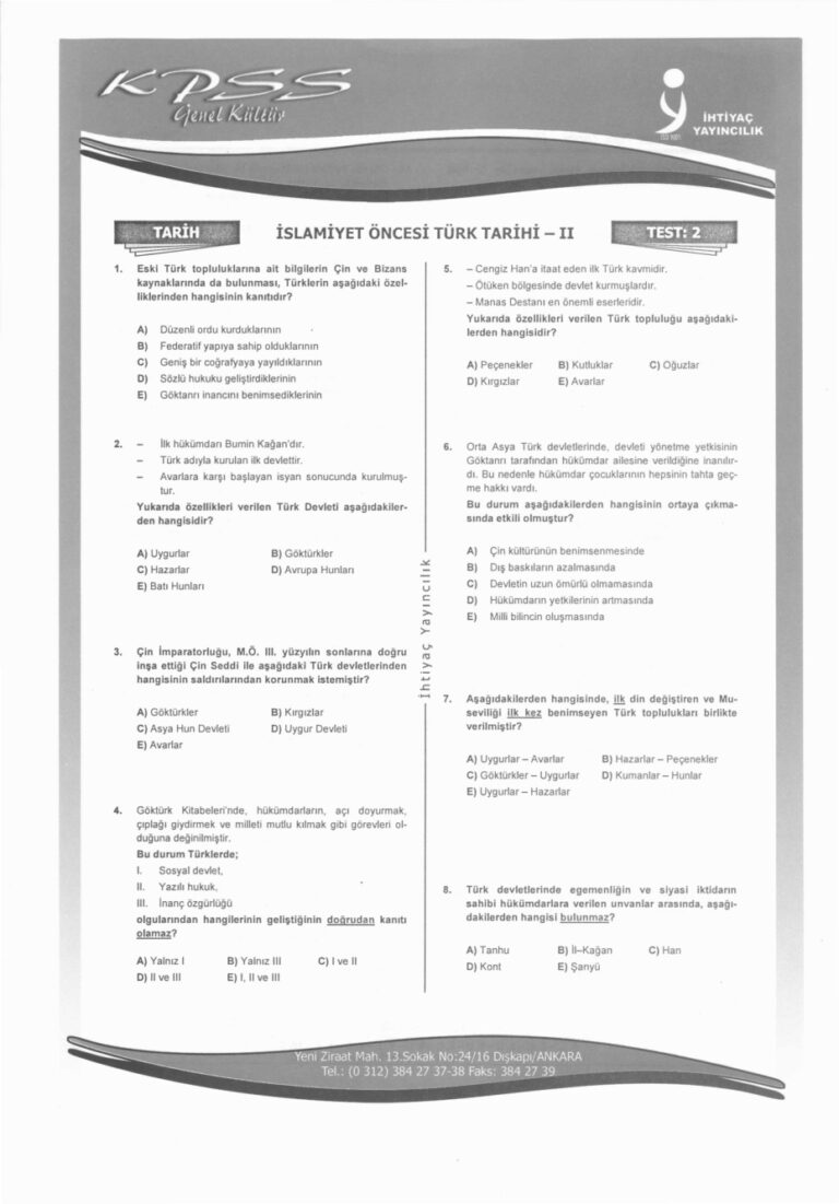İHTİYAÇ TARİH TEST2 kpss Kitap Kapağı