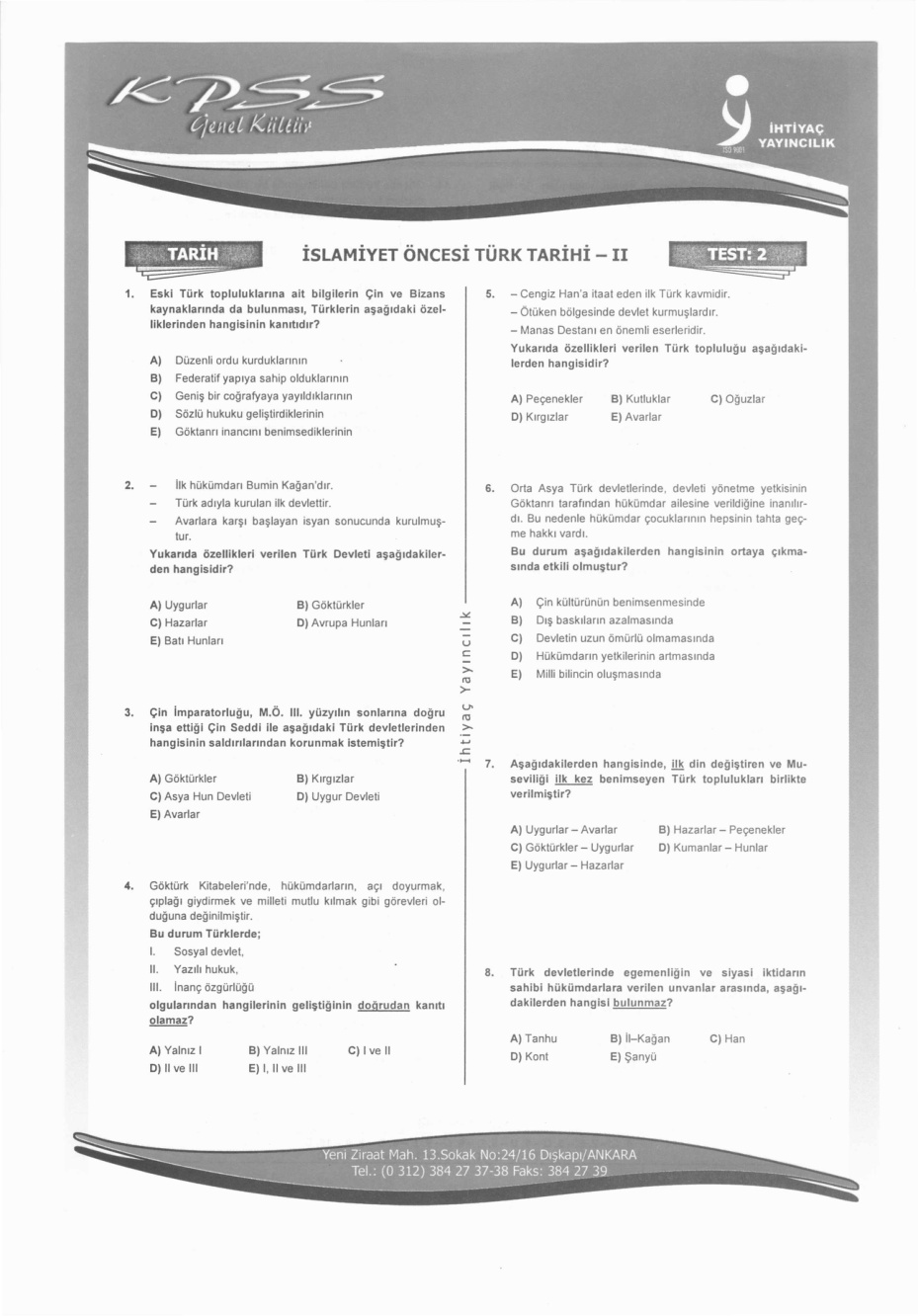 İhtiyaç Tarih Test 2 PDF – İhtiyaç Akademi Komisyon