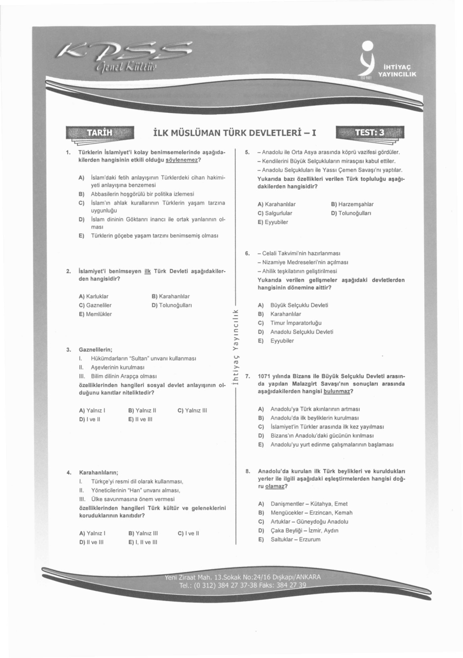 İhtiyaç Tarih Test 3 PDF – İhtiyaç Akademi Komisyon