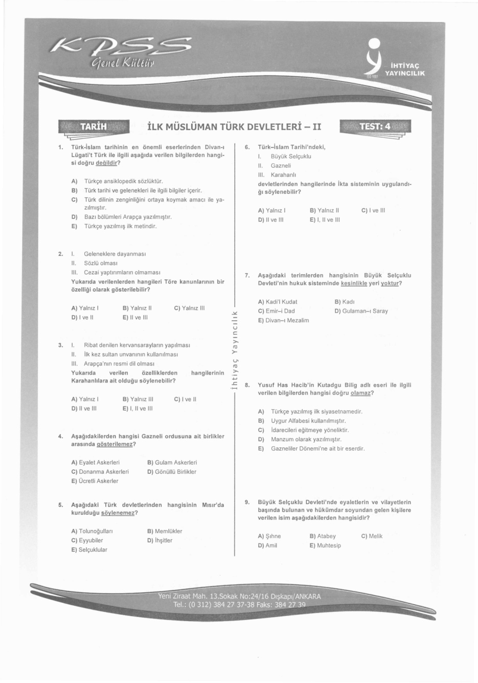 İhtiyaç Tarih Test 4 PDF – İhtiyaç Akademi Komisyon